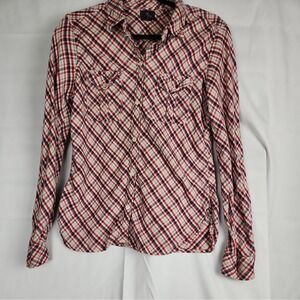 Lucky Brand Western Style‎ Plaid Shirt Button Down size XL Women's